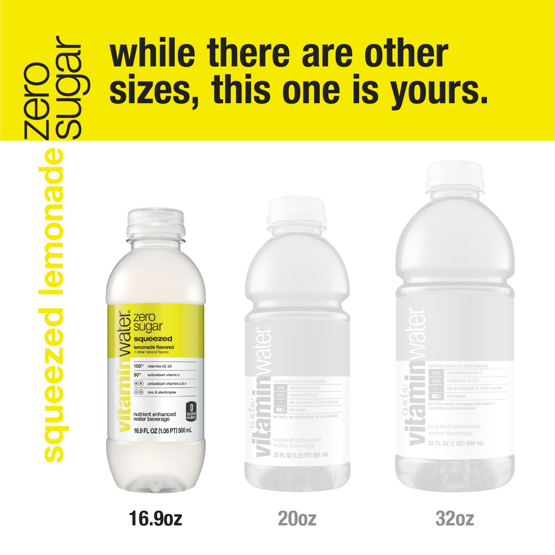 slide 3 of 7, vitaminwater Zero Sugar Squeezed Lemonade Flavored Nutrient Enhanced Water Beverage - 6 ct, 6 ct; 16.9 oz
