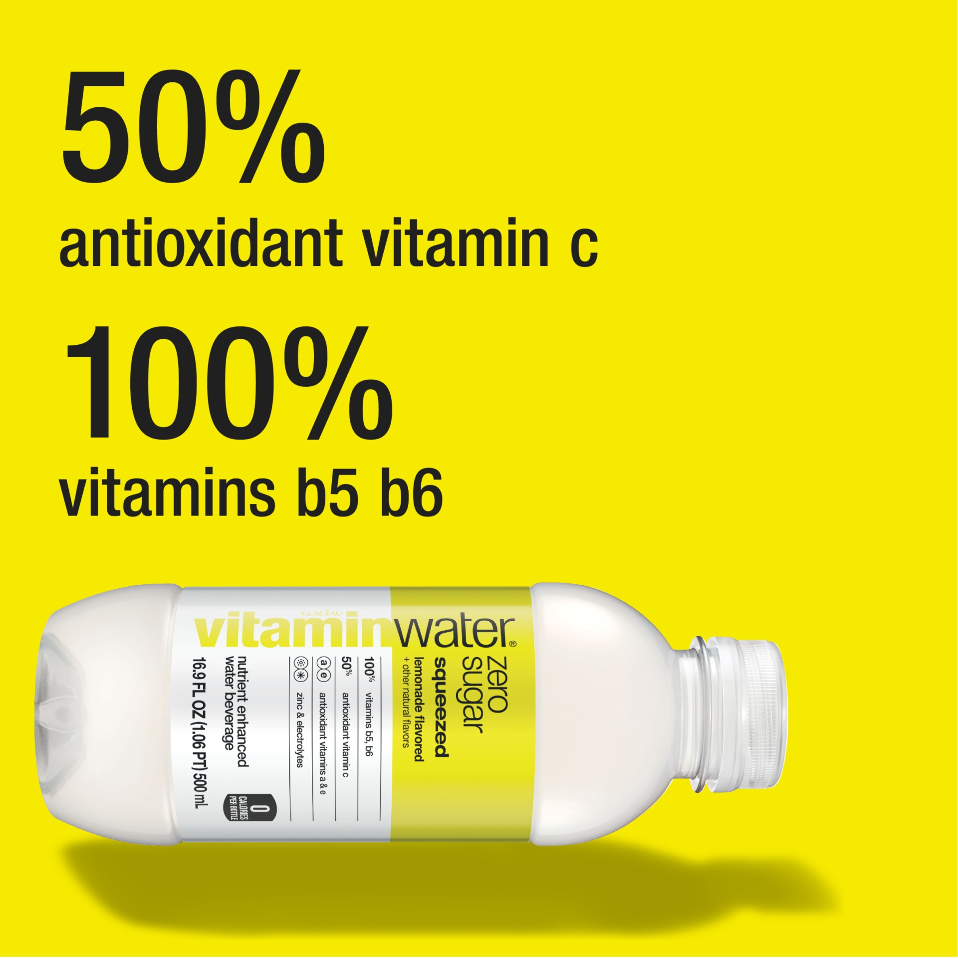 slide 5 of 7, vitaminwater Zero Sugar Squeezed Lemonade Flavored Nutrient Enhanced Water Beverage - 6 ct, 6 ct; 16.9 oz