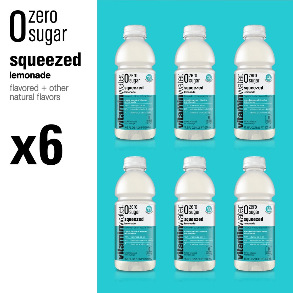 slide 3 of 6, vitaminwater Zero Sugar Squeezed Lemonade Flavored Nutrient Enhanced Water Beverage - 6 ct, 6 ct; 16.9 oz