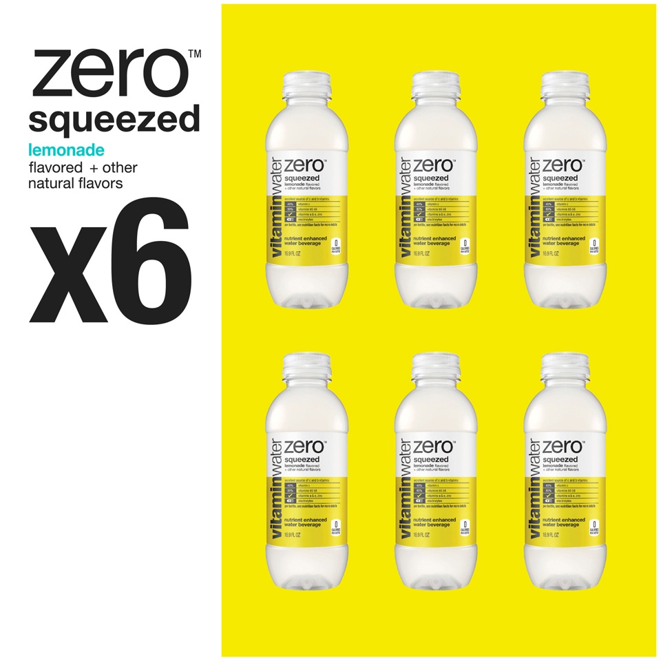 slide 2 of 3, vitaminwater Zero Sugar Squeezed Lemonade Flavored Nutrient Enhanced Water Beverage - 6 ct, 6 ct; 16.9 oz