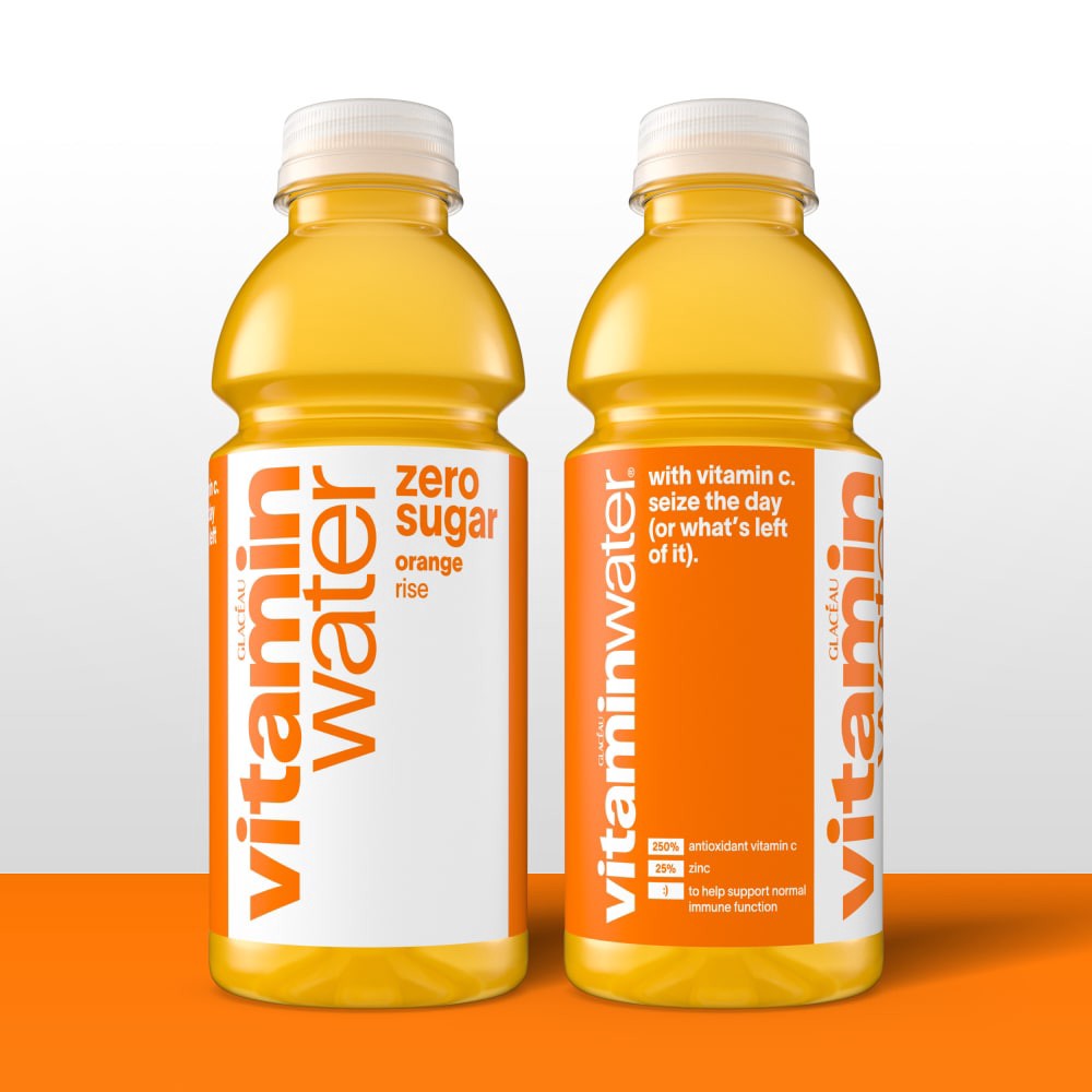 slide 3 of 6, vitaminwater zero sugar rise, electrolyte enhanced water w/ vitamins, orange drinks, 16.9 fl oz, 6 Pack, 6 ct; 16.90 fl oz