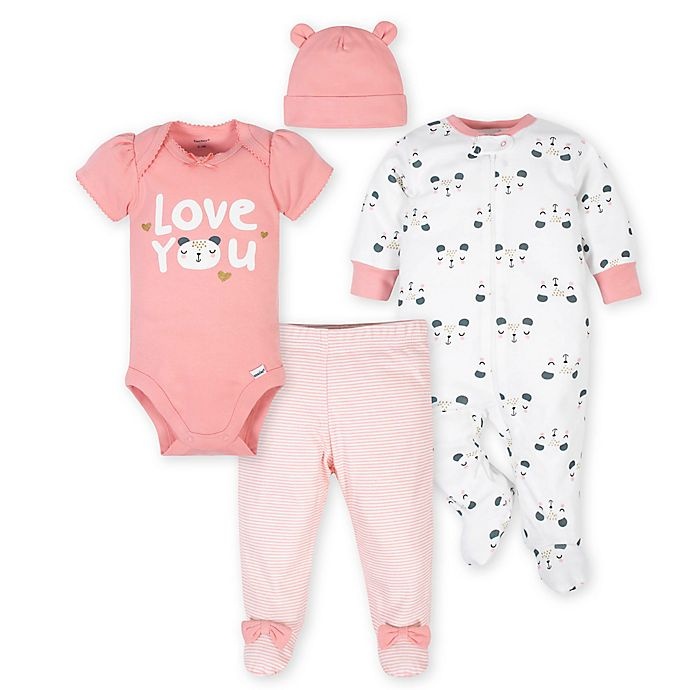 slide 1 of 5, Gerber Preemie Bear Take Me Home Set - White/Pink, 4 ct