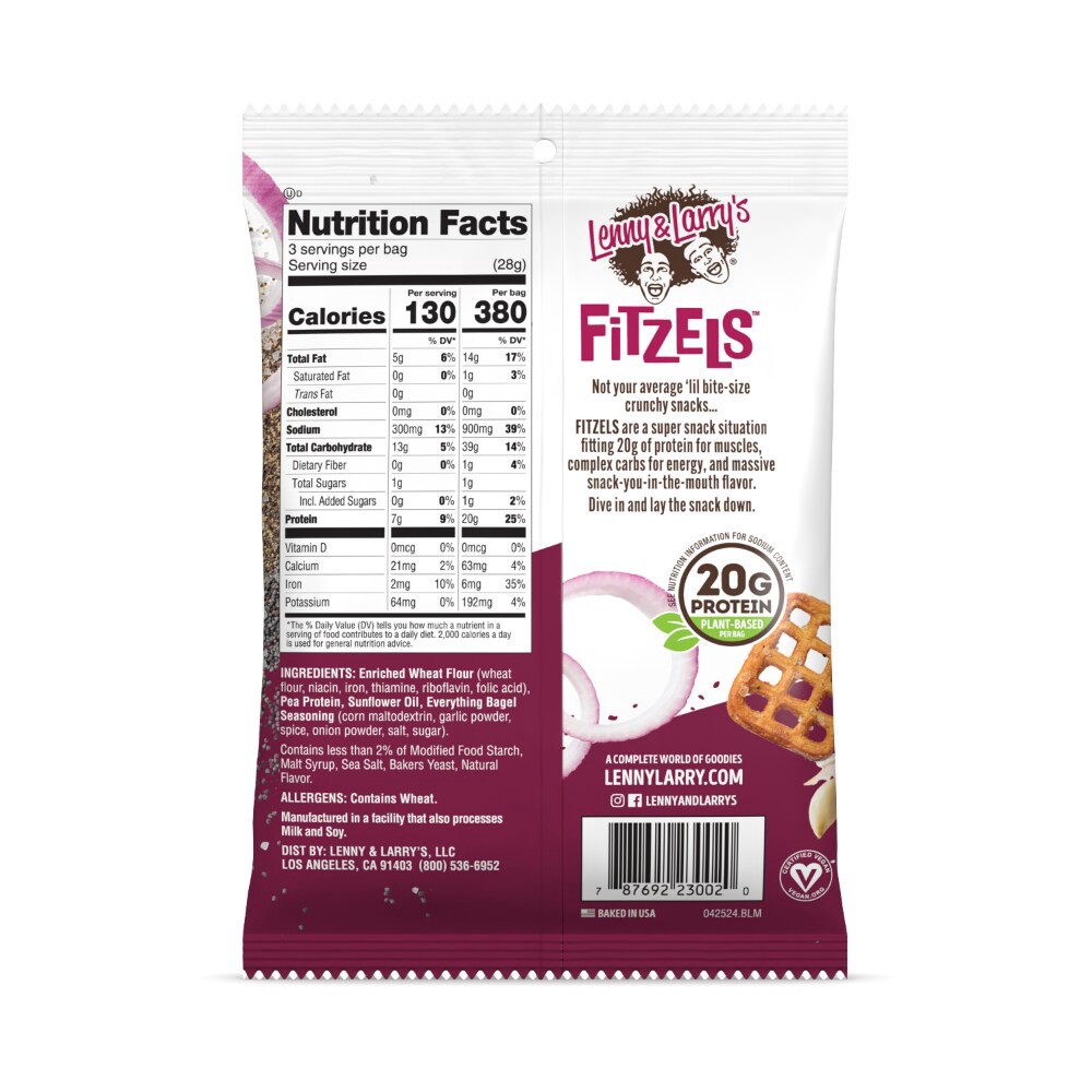 slide 3 of 3, Lenny & Larry's Fitzels Protein Everything Bagel Seasoned Pretzels 3 oz, 3 oz