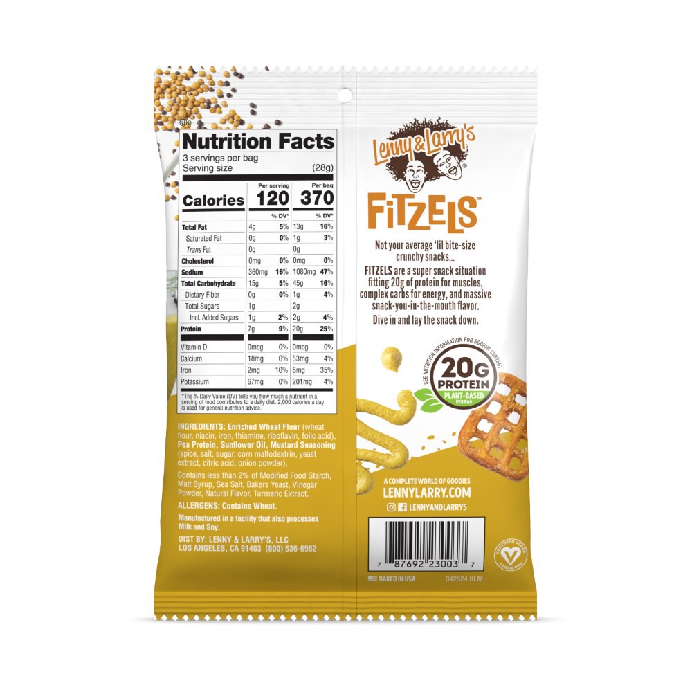 slide 2 of 4, Lenny & Larry's Fitzels Protein Boujie Mustard Seasoned Pretzels 3 oz, 3 oz