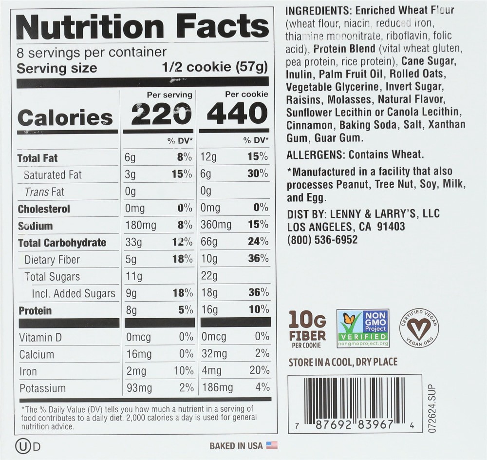 slide 4 of 5, Lenny & Larry's The Complete Cookie, Oatmeal Raisin, 4oz- 4ct, 4 ct