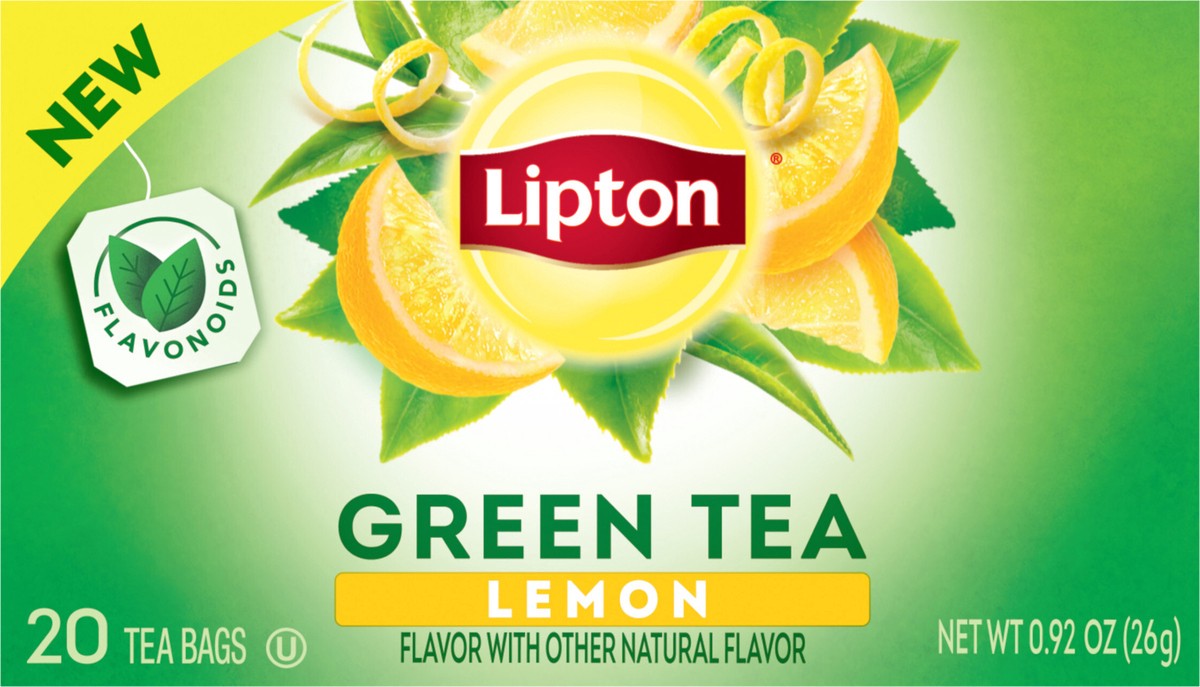 slide 24 of 31, Lipton Lemon Green Tea Bags, Flavored, Unsweetened Teabags for Hot Tea or Iced Tea with Caffeine and Flavonoids, 20ct Box, 20 ct, 0.92 oz