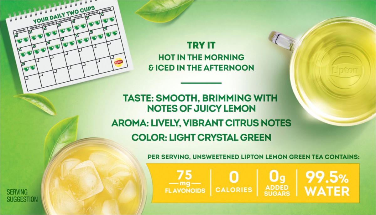 slide 20 of 31, Lipton Lemon Green Tea Bags, Flavored, Unsweetened Teabags for Hot Tea or Iced Tea with Caffeine and Flavonoids, 20ct Box, 20 ct, 0.92 oz