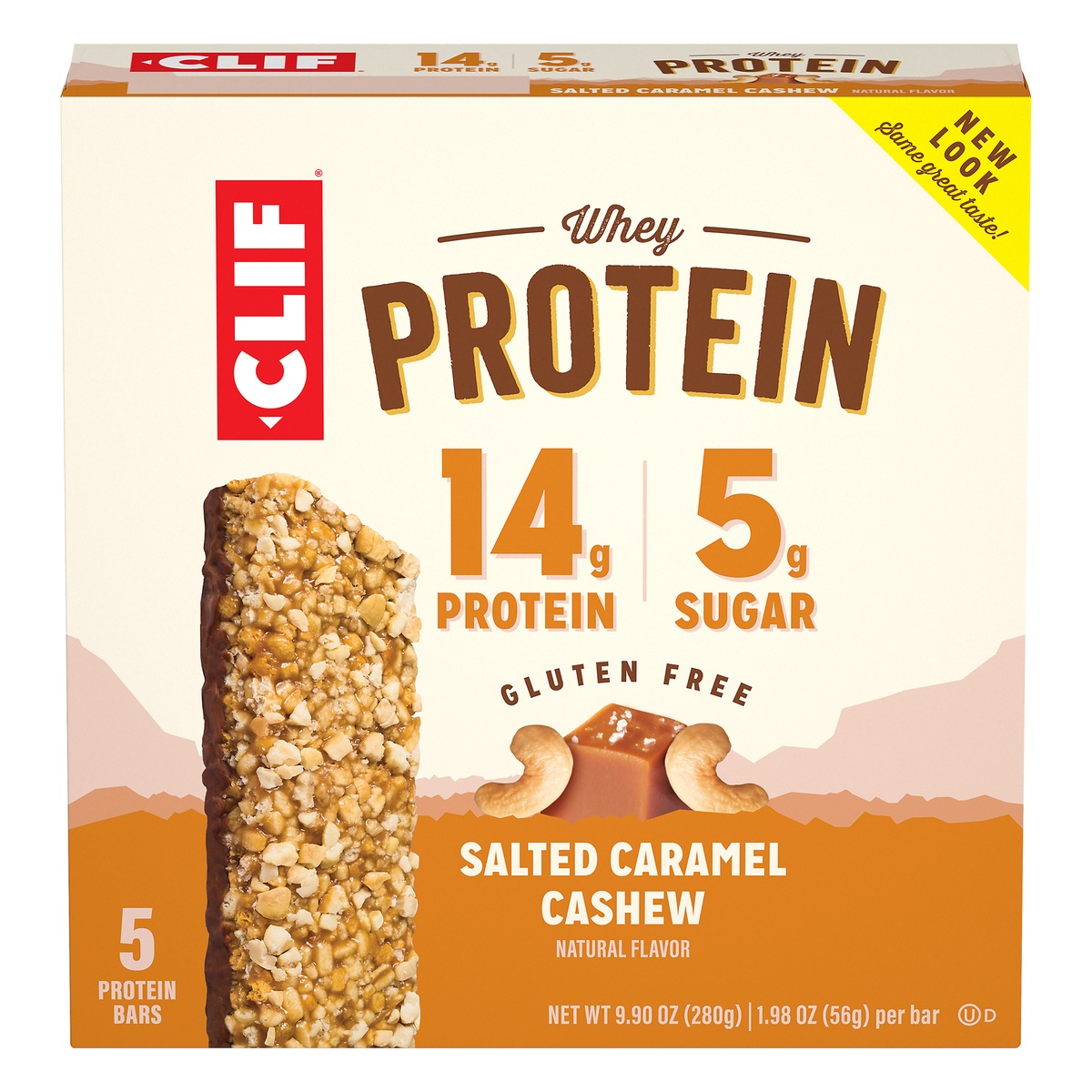 slide 1 of 9, CLIF Whey Protein Bar - Salted Caramel Cashew, 5 ct