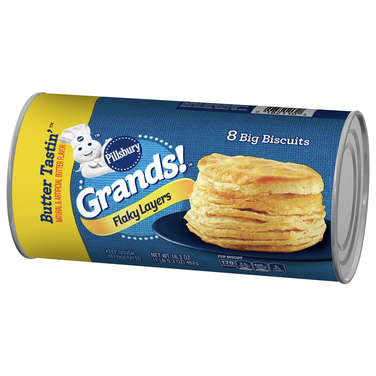 slide 3 of 9, Grands! Flaky Layers Butter Tastin' Refrigerated Biscuit Dough, 8 Biscuits, 16.3 oz, 16 oz