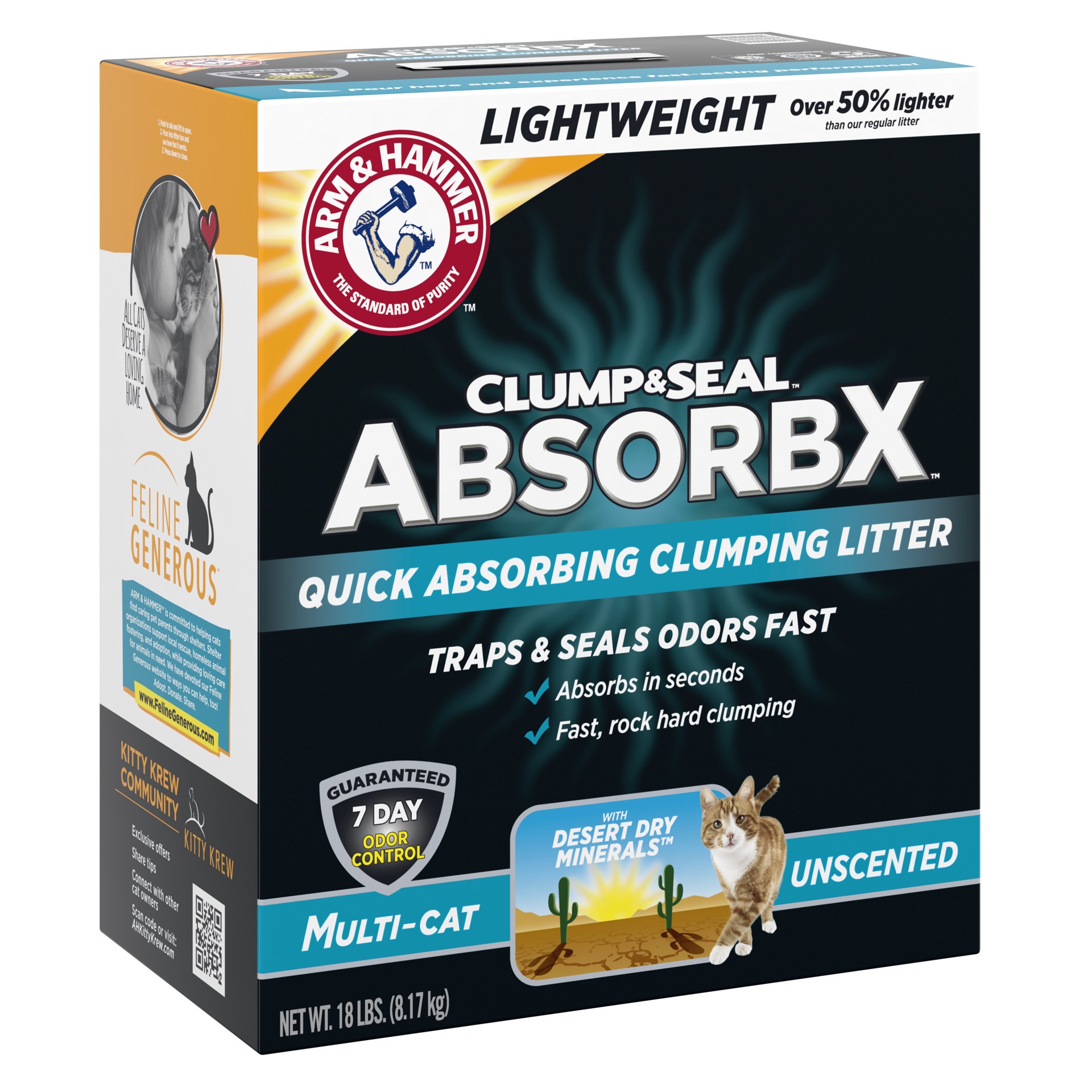 slide 2 of 5, ARM & HAMMER Clump Seal AbsorbX Clumping Cat Litter, MultiCat Unscented 18lb, 1 ct