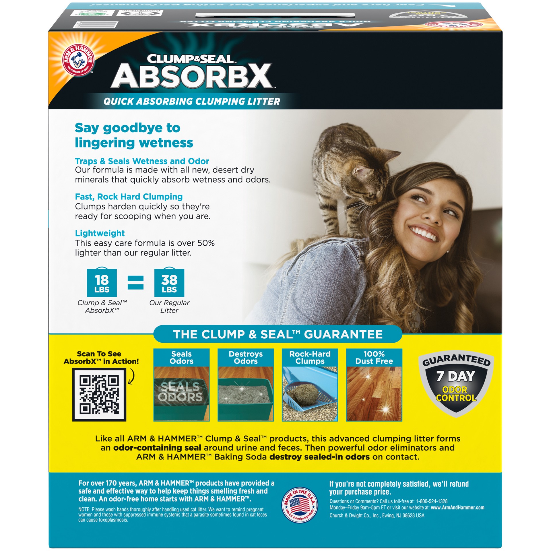 slide 4 of 5, ARM & HAMMER Clump Seal AbsorbX Clumping Cat Litter, MultiCat Unscented 18lb, 1 ct