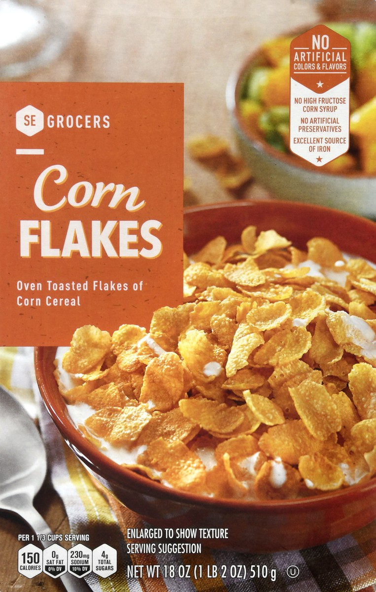 slide 8 of 10, SE Grocers Oven Toasted Flakes of Corn Cereal Corn Flakes, 18 oz