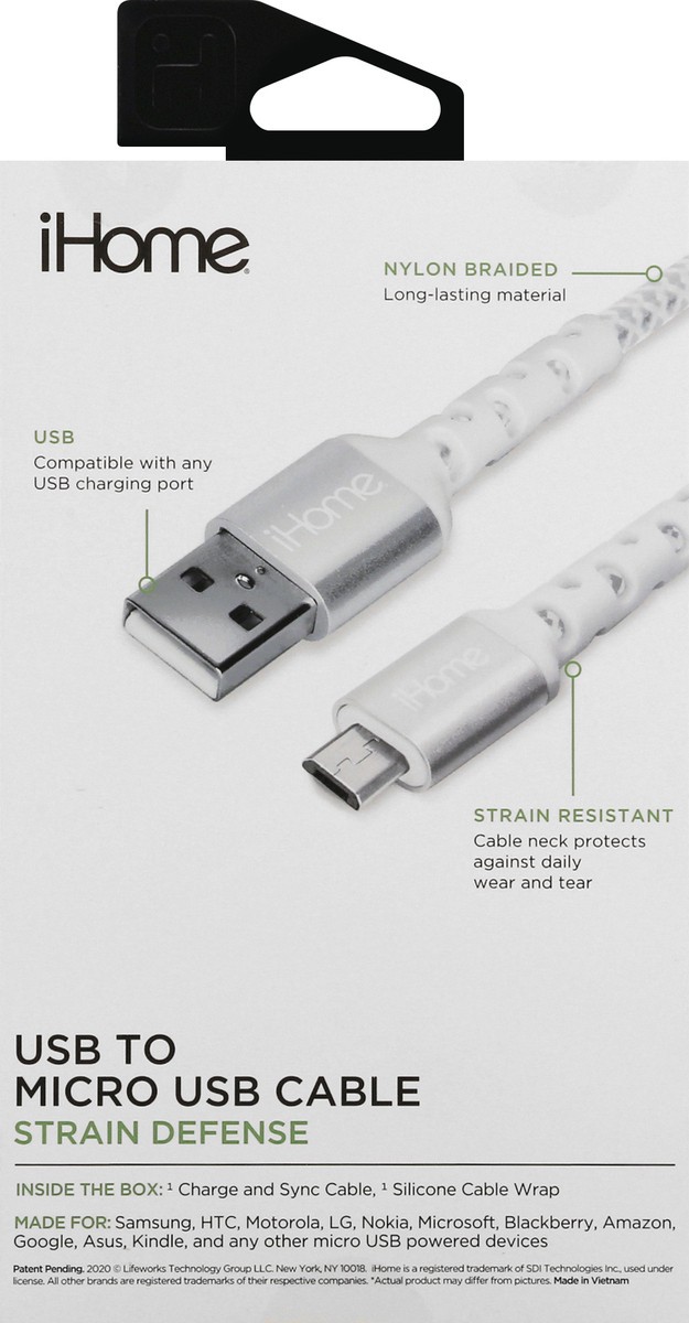 slide 10 of 11, iHome 6 Feet Strain Defense USB to Micro USB Cable 1 ea, 1 ct