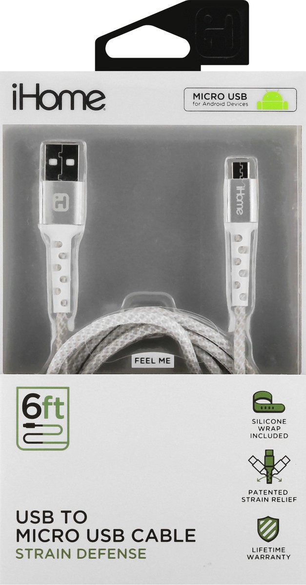 slide 1 of 11, iHome 6 Feet Strain Defense USB to Micro USB Cable 1 ea, 1 ct