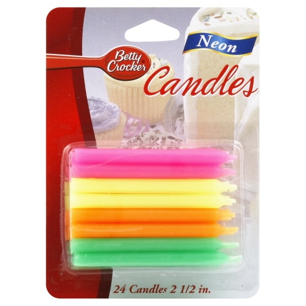slide 1 of 2, Betty Crocker Neon Candles, 24 ct