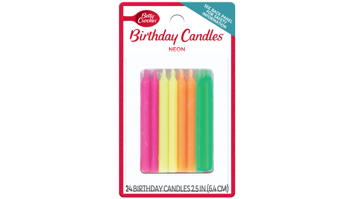 slide 1 of 1, Betty Crocker Birthday Candles Neon, 24 ct