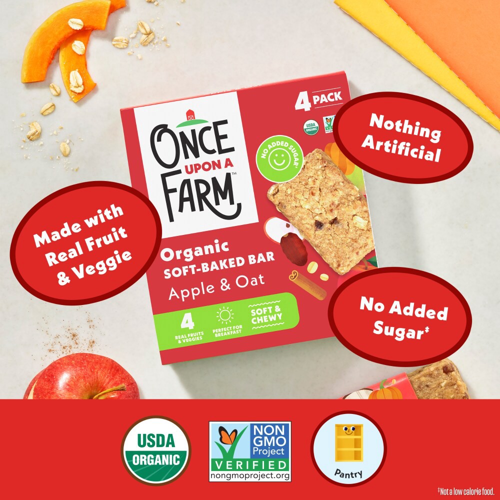 slide 4 of 6, Once Upon A Farm Apple & Oat Soft-Baked Bars, 4 ct; 1.2 oz