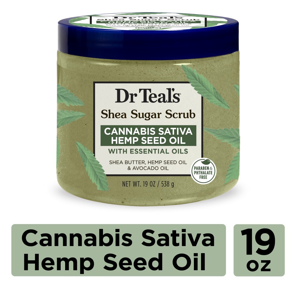 slide 2 of 4, Dr. Teal's Cannabis Setiva Hemp Seed Oil Shea Sugar Scrub, 19 oz