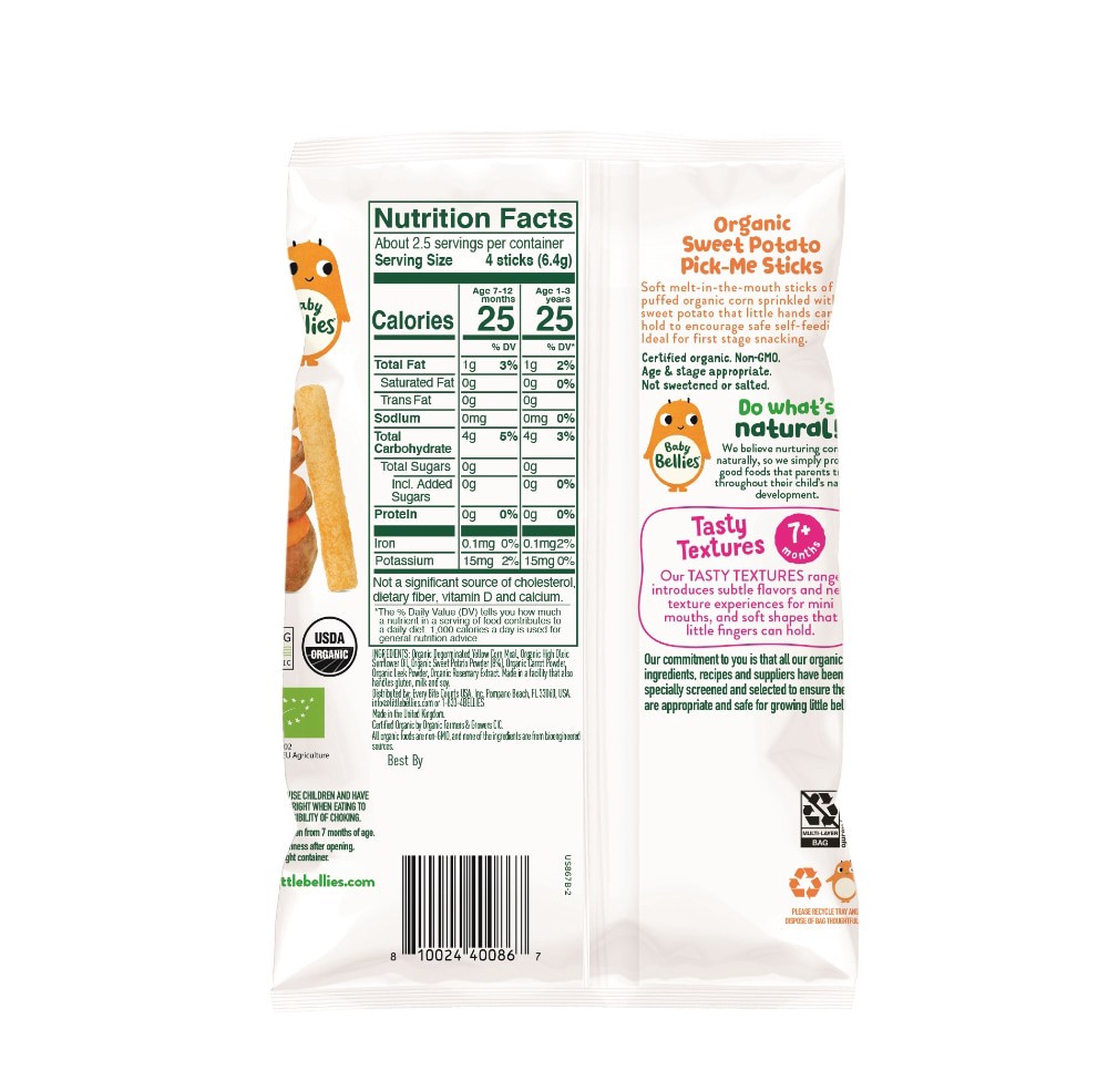slide 2 of 2, Little Bellies Organic Sweet Potato Pick-Me Sticks Baby Snacks - 0.56oz, 0.56 oz