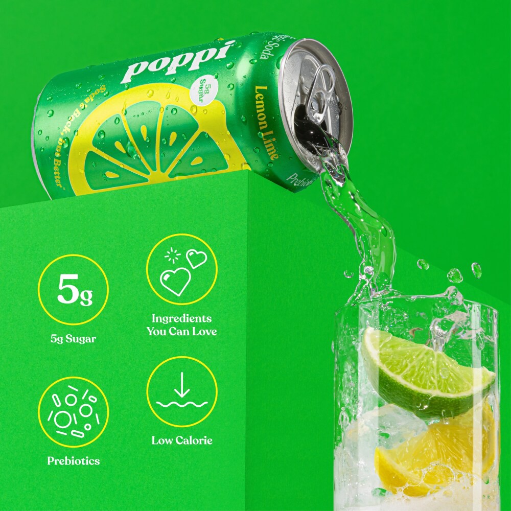 slide 2 of 6, Poppi Lemon Lime Prebiotic Soda - 12 fl oz, 12 fl oz