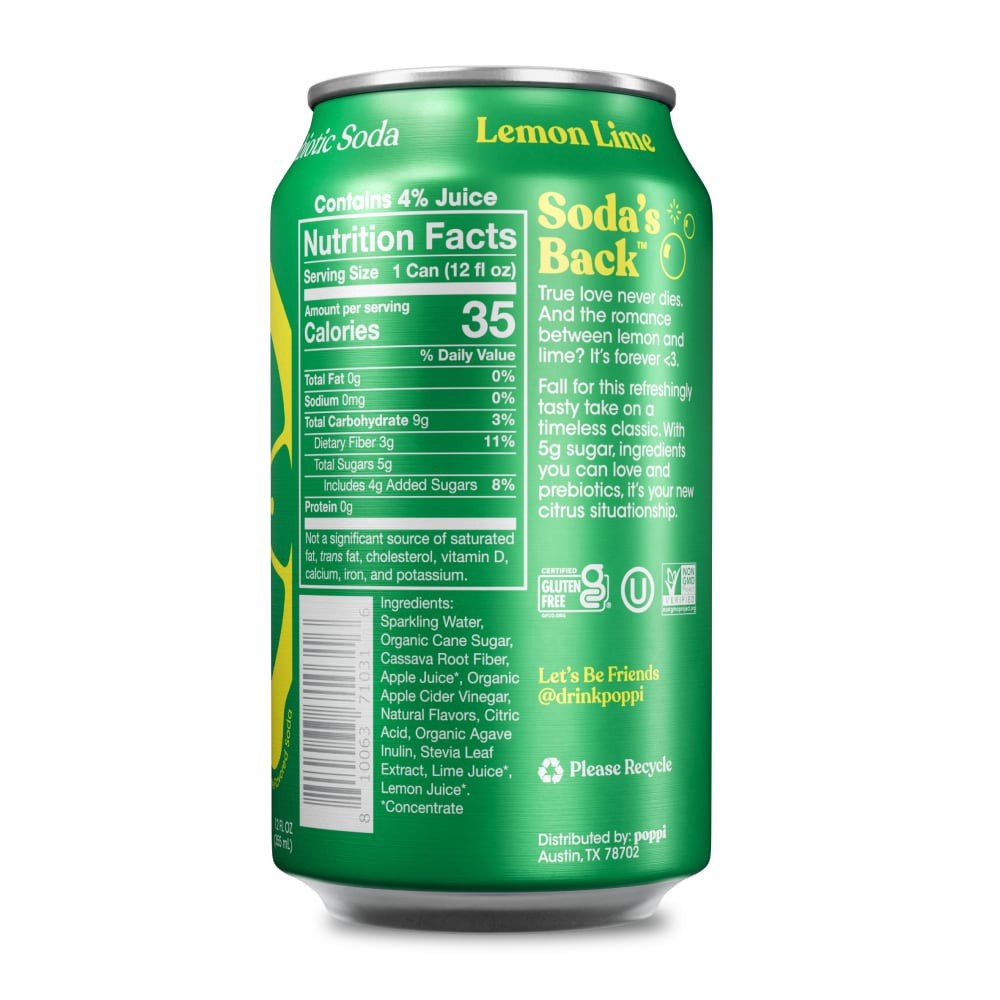 slide 2 of 5, Poppi Lemon Lime Prebiotic Soda - 12 fl oz, 12 fl oz