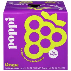 Poppi Grape Prebiotic Soda- 4 ct; 12 fl oz