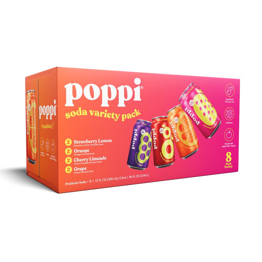 slide 5 of 6, Poppi Assorted Prebiotic Soda Variety Pack 8 - 12 fl oz Cans, 8 ct; 12 fl oz