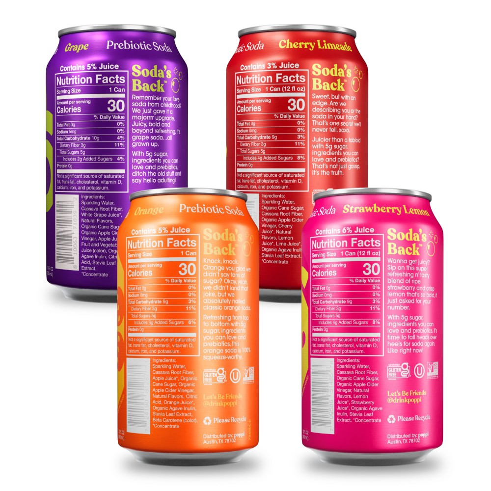 slide 5 of 5, Poppi Assorted Prebiotic Soda Variety Pack 8 - 12 fl oz Cans, 8 ct; 12 fl oz