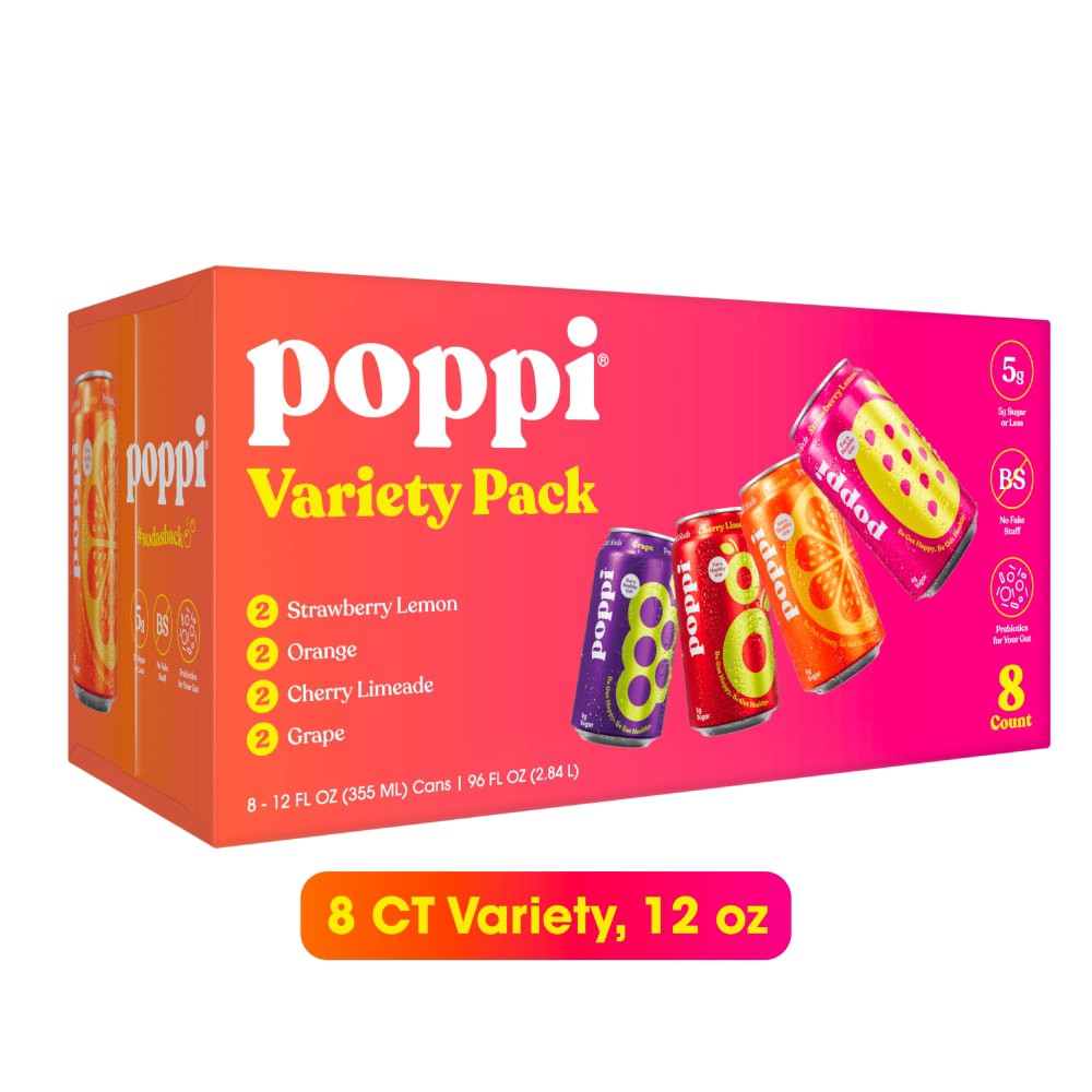 slide 4 of 5, Poppi Assorted Prebiotic Soda Variety Pack 8 - 12 fl oz Cans, 8 ct; 12 fl oz