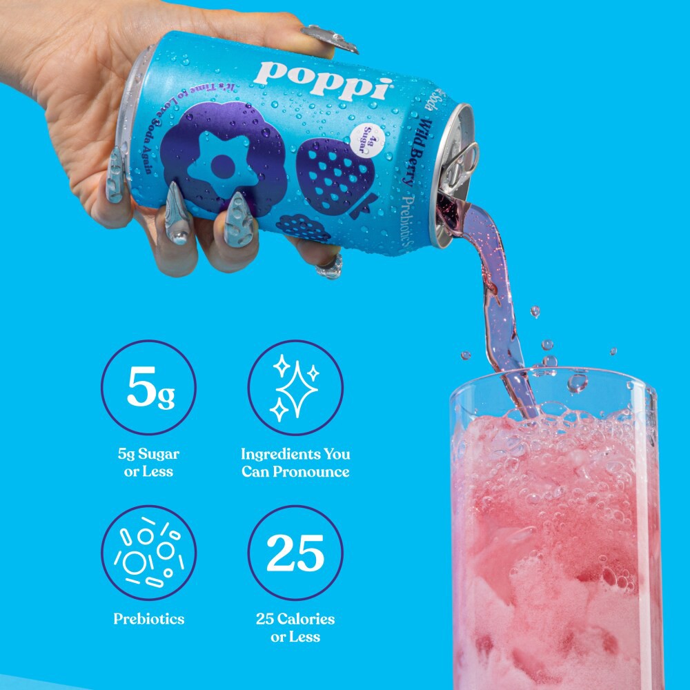 slide 4 of 4, Poppi Soda, Prebiotic, Wild Berry, 12 oz