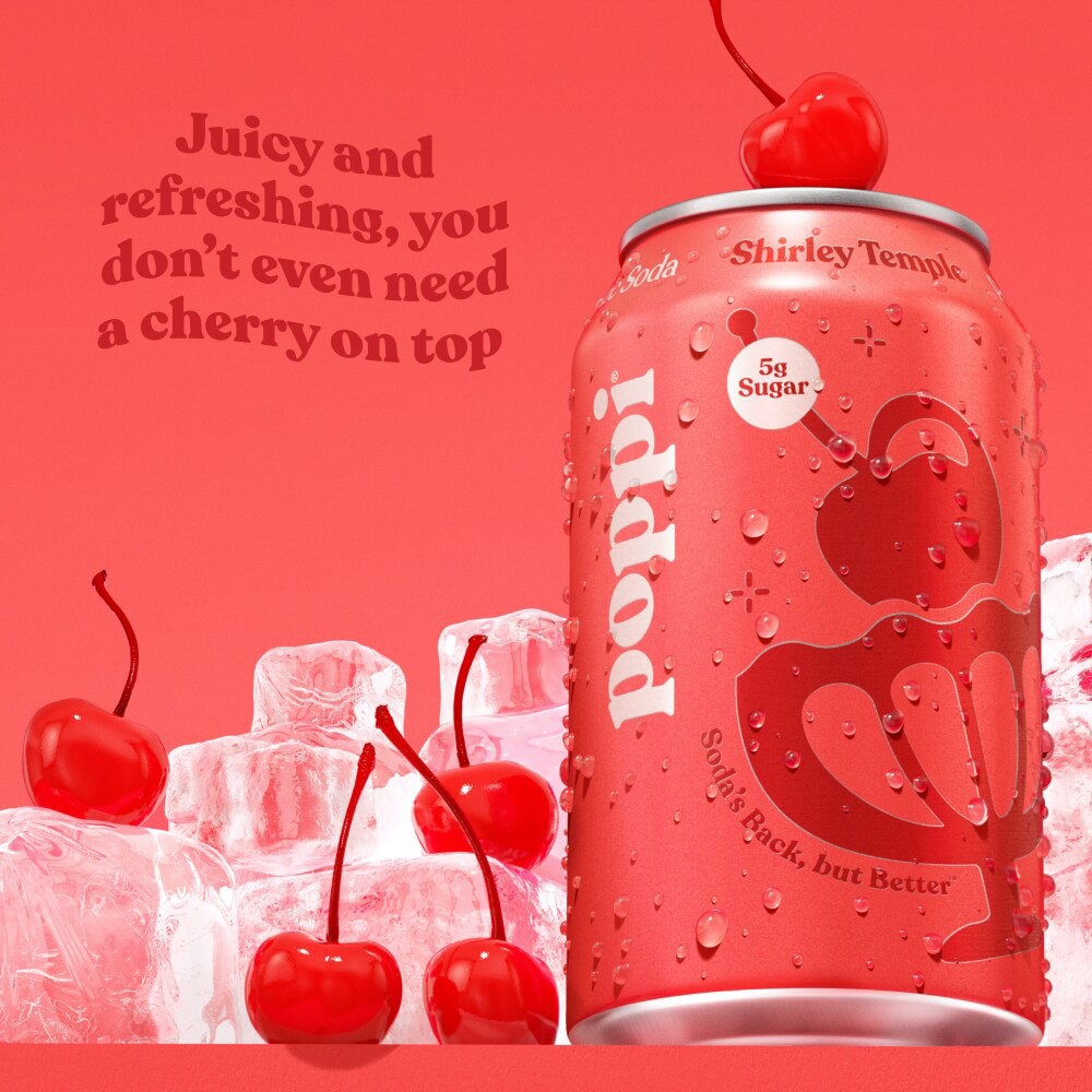 slide 5 of 5, Poppi Shirley Temple Prebiotic Soda Can, 12 fl oz, 12 fl oz