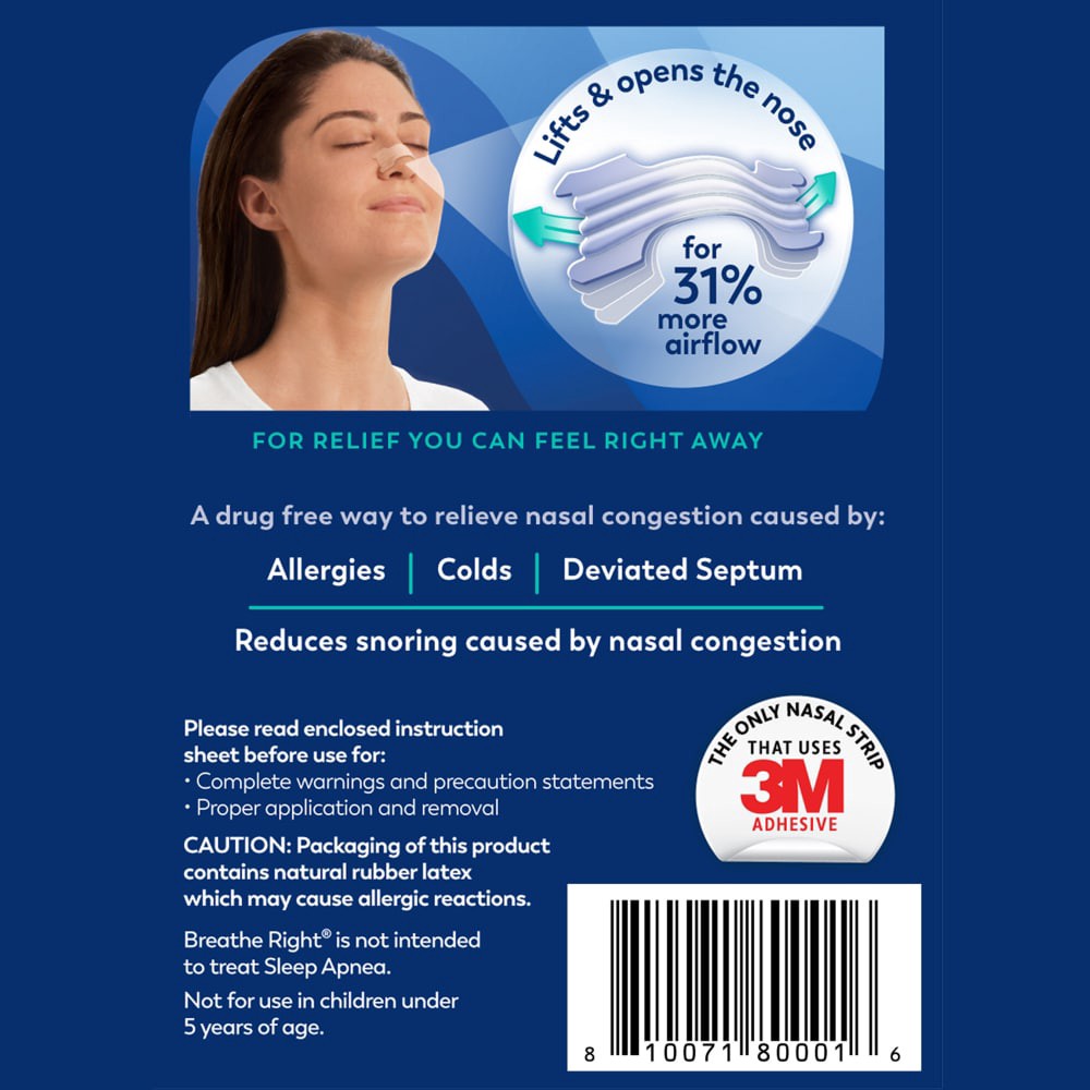 slide 6 of 6, Breathe Right Nasal Strips, Drug-Free, Clear, Extra Strength, 26 ct