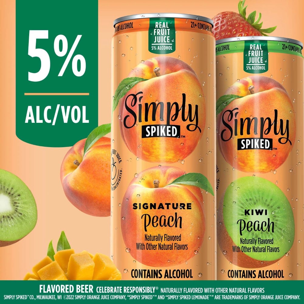 slide 5 of 5, Simply Spiked Signature Peach Beer 24 fl oz, 12 ct