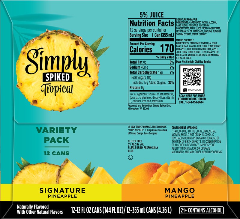 slide 3 of 5, Simply Spiked Tropical 12pk 12oz Cans, 12 ct; 12 oz