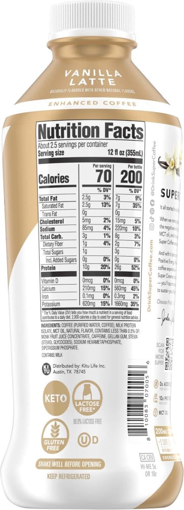 slide 3 of 3, Super Coffee Vanilla Latte Enhanced Coffee 32 fl oz, 32 fl oz