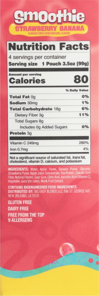 slide 2 of 3, SpongeBob SquarePants Strawberry Banana Smoothie 4 - 3.5 oz Pouches, 14 oz