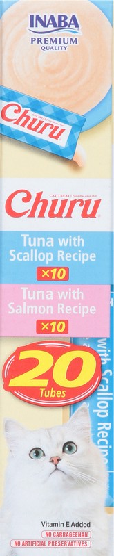 slide 2 of 4, Inaba Churu Tuna with Scallop Recipe/Tuna with Salmon Recipe Cat Treat 20 - 0.5 oz Tubes, 20 ct