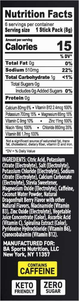 slide 5 of 5, BODYARMOR Zero Sugar Caffeine Dragonfruit Berry Flash IV Drink Pouches, 6 ct, 0.26 oz