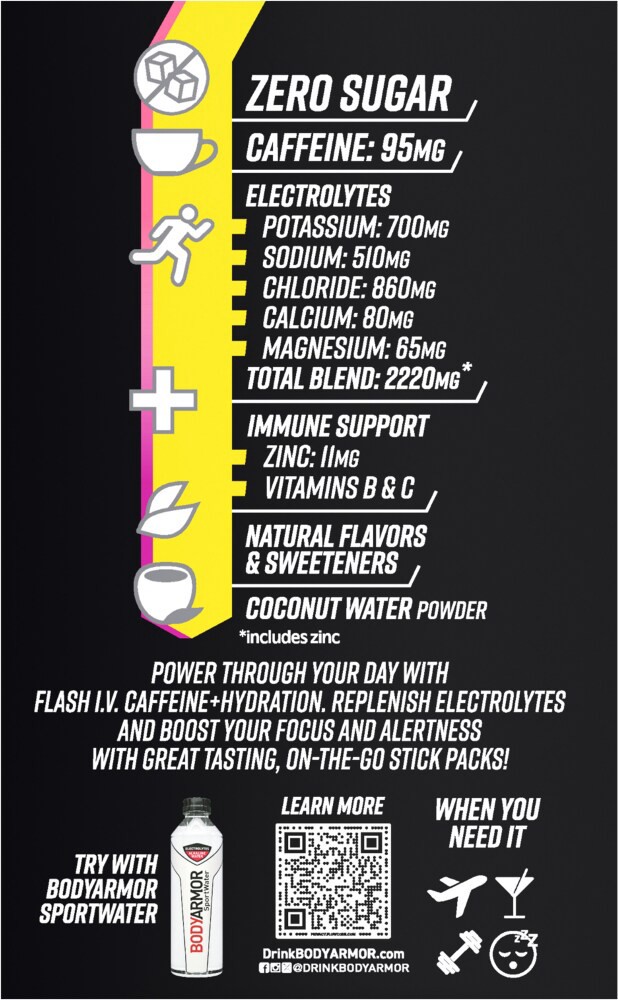 slide 2 of 5, BODYARMOR Zero Sugar Caffeine Dragonfruit Berry Flash IV Drink Pouches, 6 ct, 0.26 oz