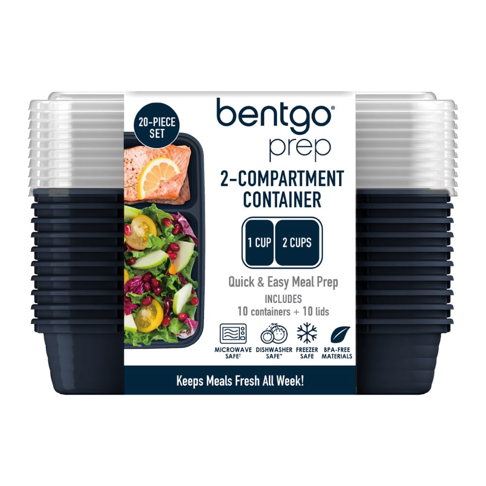 slide 3 of 6, Bentgo Prep 2-Compartment Containers - Navy, 10 ct