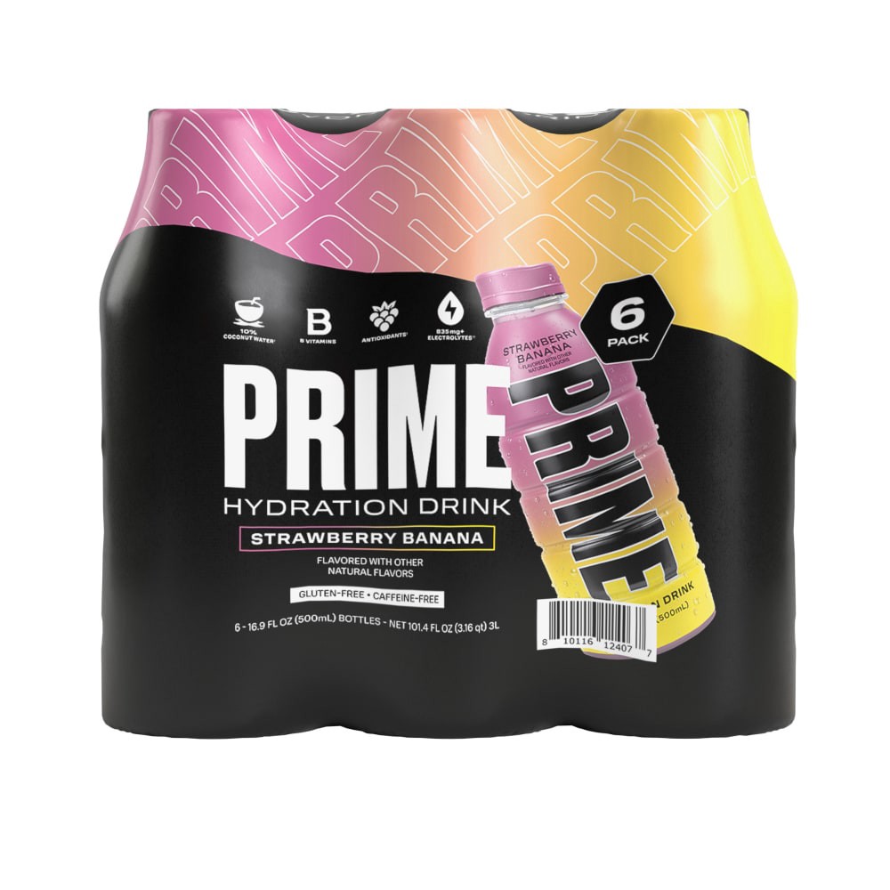 slide 2 of 6, PRIME HYDRATION STRAWBERRY BANANA 6 Pack 16.9OZ, 6 ct; 16.9 fl oz