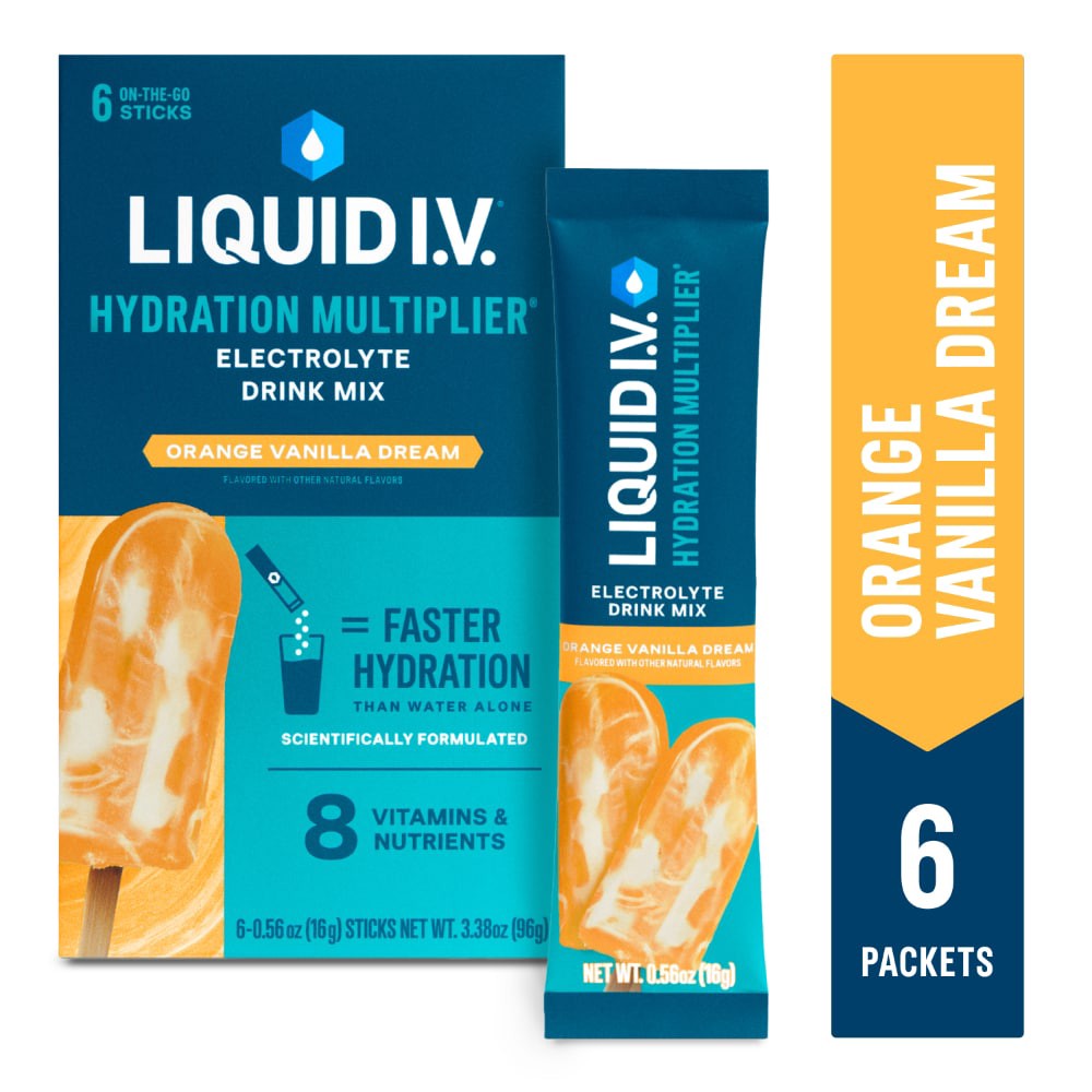 slide 6 of 6, Liquid I.V.® Hydration Multiplier® Electrolyte Orange Vanilla Dream Drink Mix Packets, 6 ct / 0.56 oz
