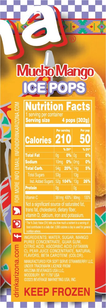 slide 6 of 6, AriZona Ice Pops Mucho Mango 4PK, 4 ct