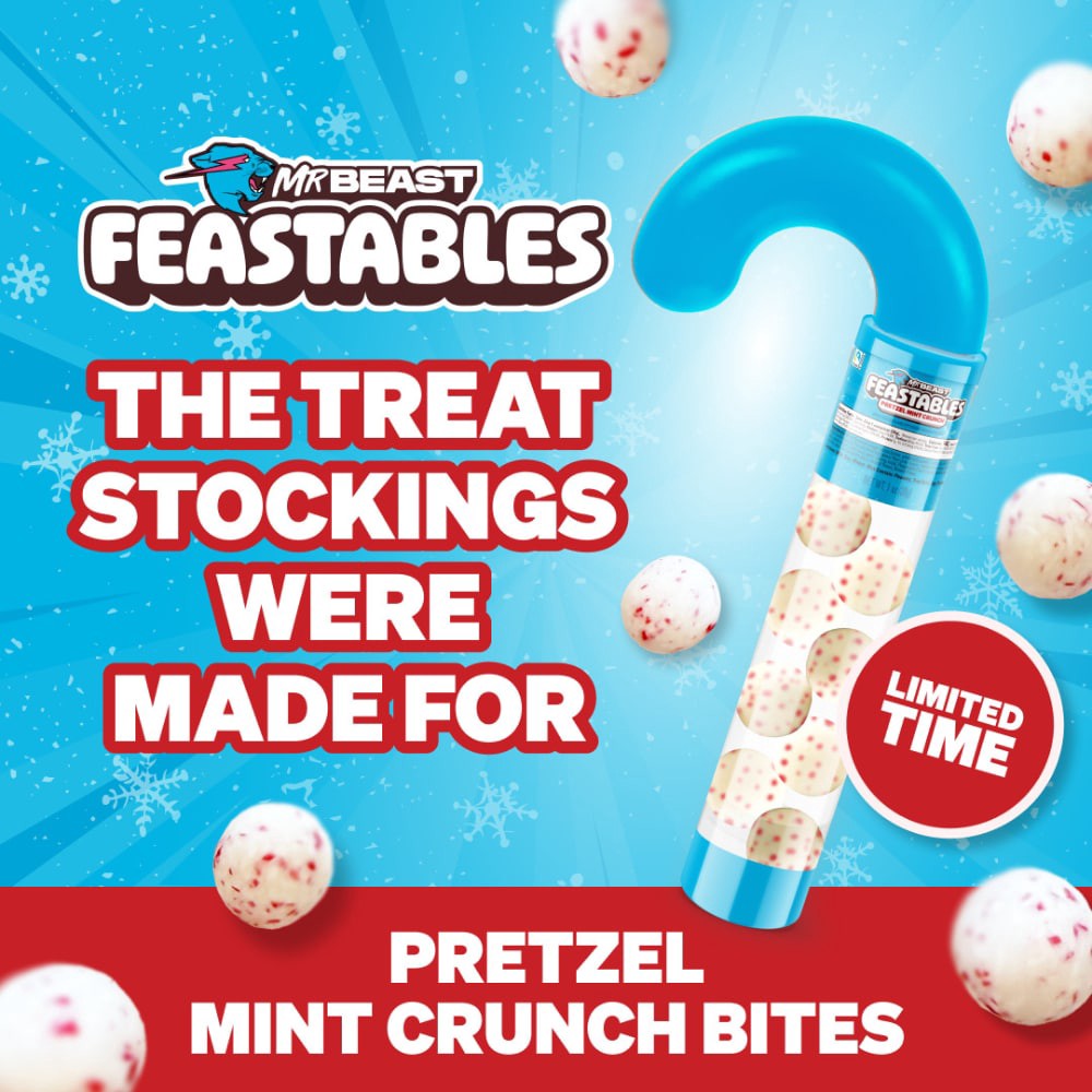 slide 3 of 5, Feastables Pretzel Mint Crunch Candy Cane Bites, 1 oz