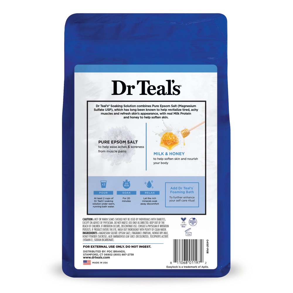 slide 3 of 4, Dr. Teal's Epsom Salt Soften & Nourish Soaking Solution With Milk & Honey, 3 lb