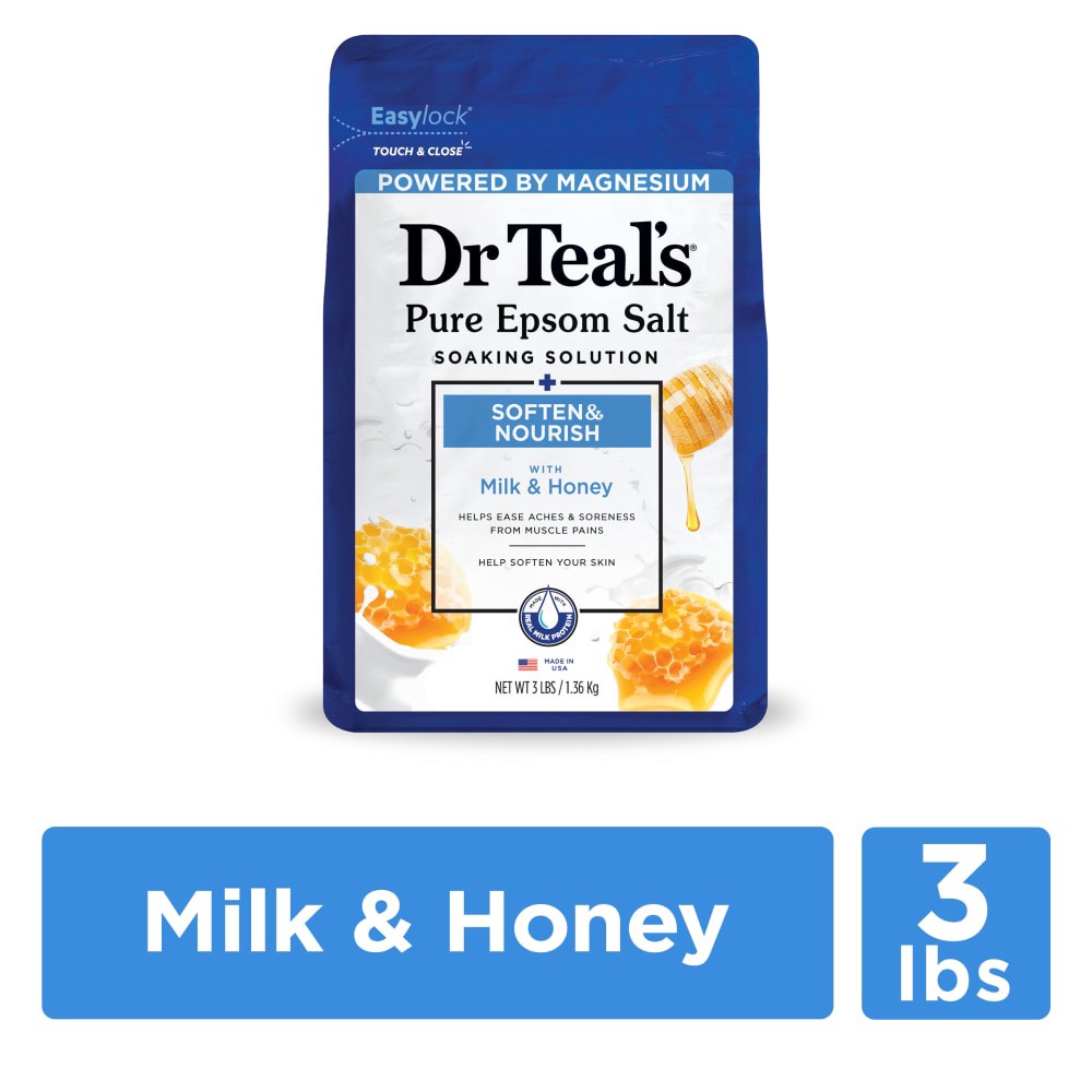 slide 4 of 4, Dr. Teal's Epsom Salt Soften & Nourish Soaking Solution With Milk & Honey, 3 lb