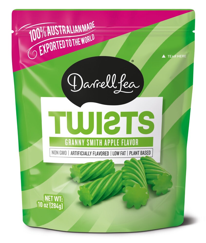 slide 1 of 1, Darrell Lea Twists Granny Smith Apple Licorice, 10 oz
