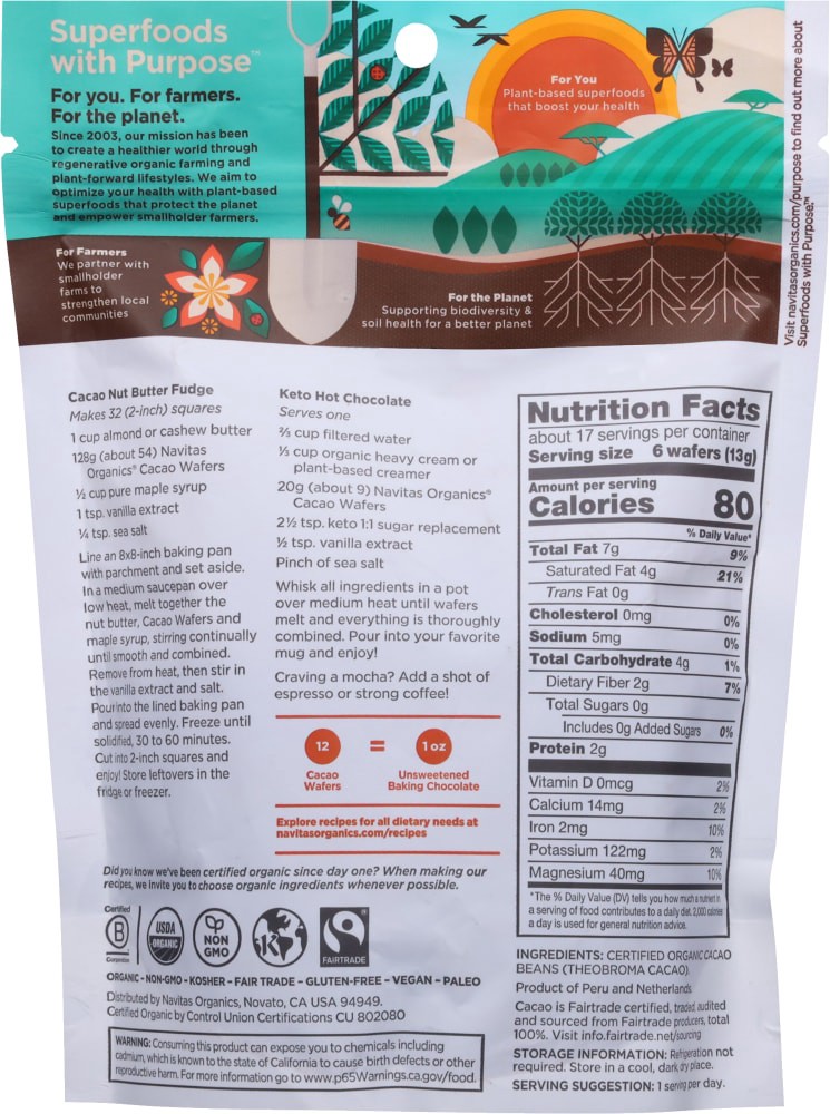 slide 2 of 2, Navitas Organics Organic Unsweetened Cacao Wafers 8 oz, 8 oz