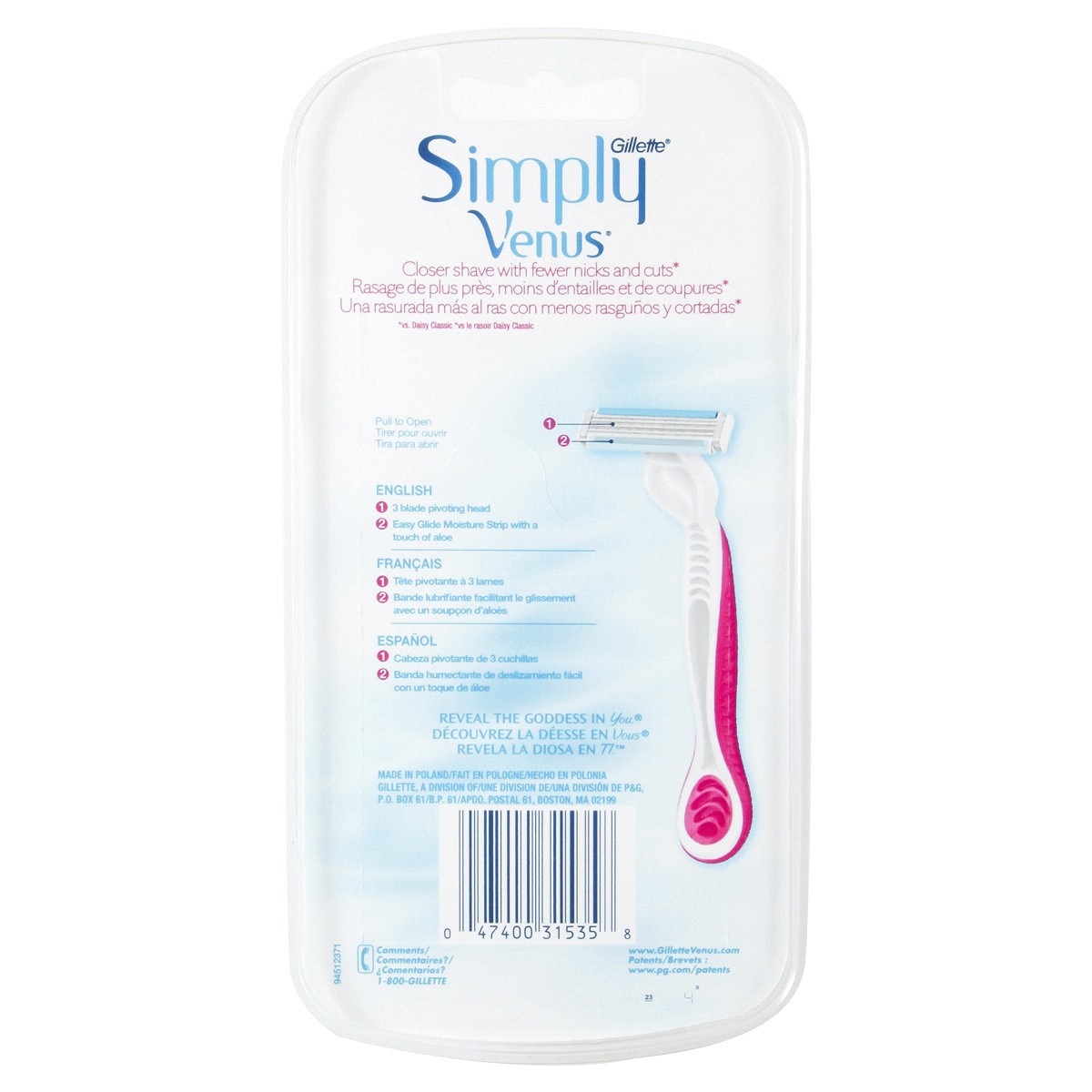 slide 2 of 2, Gillette Venus Simply 3 Colors Disposable Razors, 4 Count, 4 ct