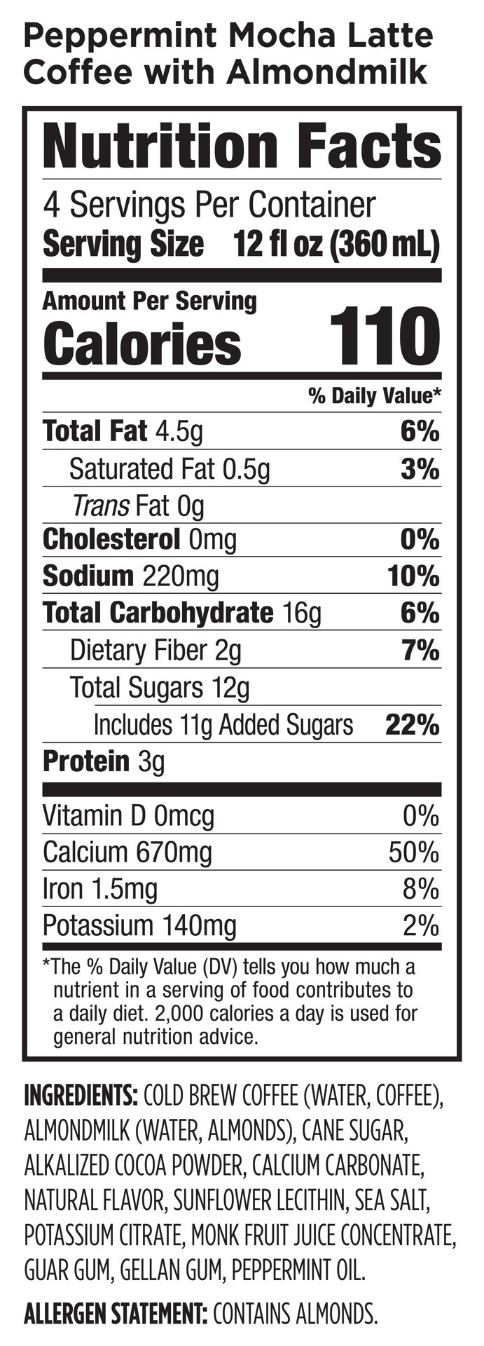 slide 4 of 5, Califia Farms Peppermint Mocha Latte Coffee with Almondmilk 48 fl oz, 48 fl oz